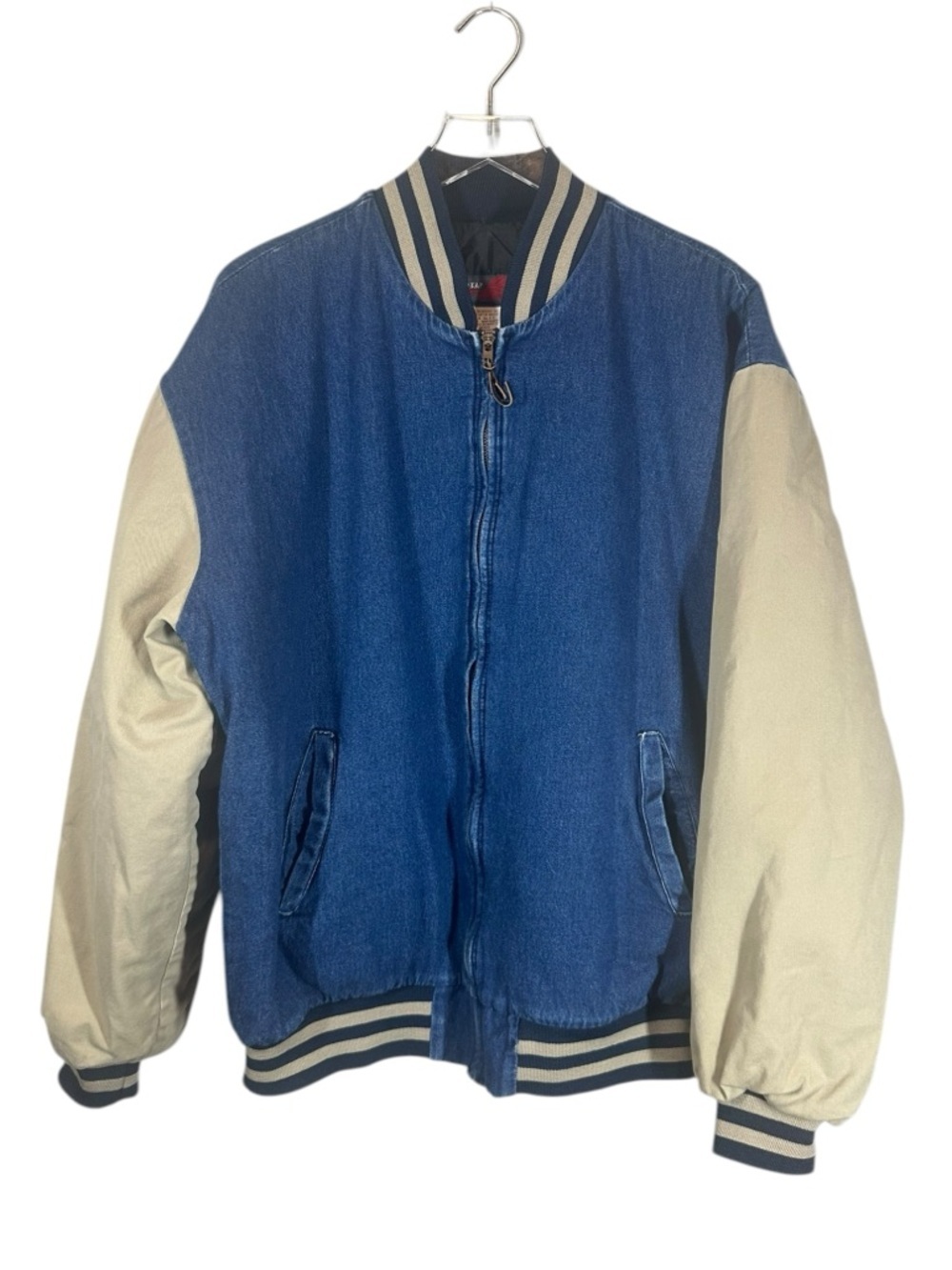 Vintage RED KAP Men's XL Denim Varsity Jacket with Quilted Lining